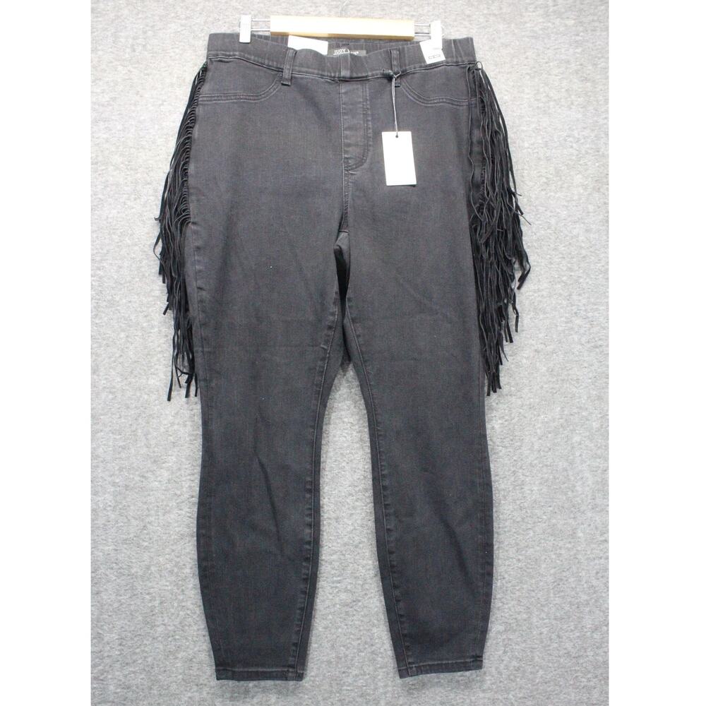 Judy Blue Jeans Women’ 16W Black Fringe Pull On Western Cowgirl Skinny NEW
